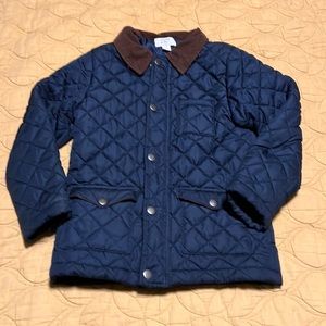 Navy Blue Barn Jacket Quilted Coat with Corduroy Collar